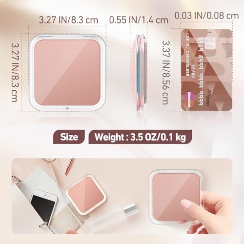 PIMPLEGO 30X Magnifying Mirror, Pocket Travel Makeup Mirror, Small Compact Mirror for Women, 2-Sided Mini Mirrors for Home and Outside, Portable Multi-Purpose Travel Mirror, Precision Tweezers, Rose