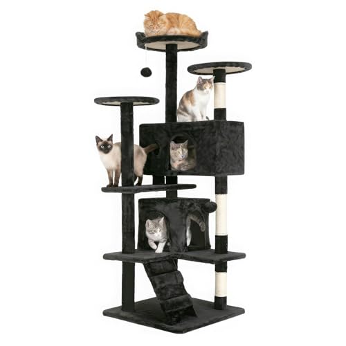 FDW | 54' Cat Tree Tower | Dark Gray | Multi-Level Indoor Activity Center with Sisal Scratching...