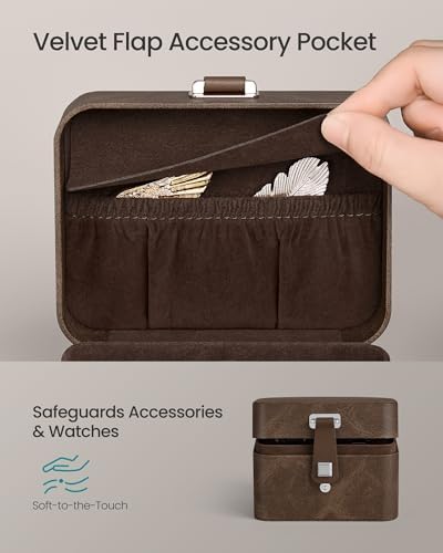 SONGMICS 2 Watch Travel Case, 2-Slot Watch Box, Pillow with Hidden Storage, Brown Surface, Brown Lining UJWB029KZ01 - 3