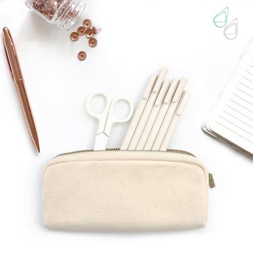 Image of Pencil Pen Case, Canvas Pencil Pouch Big Capacity Pen Bag with Zipper Durable Stationary Storage Bag for Adult Students Officers