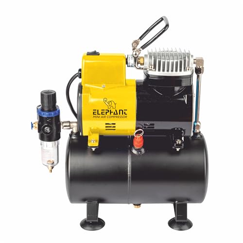 Image of Elephant Piston Type Mini Air Compressor with Fan and 3 Ltr. Air Tank Capacity AS-186 for Air Brushes for Makeup, Cake Decorating, Tattoo, Face, Body Painting Airbrushing (AS186-AC60)