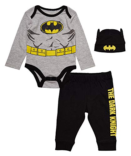 Image of DC Comics Baby Boys' Batman 3 PC Creeper Bodysuit Pant and Cap Set
