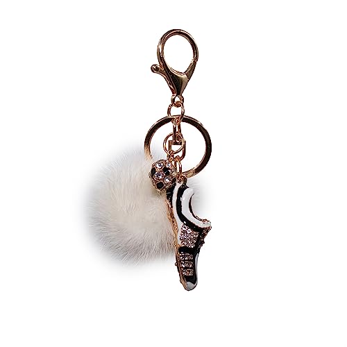 Surell Sparkly Soccer Cleats Keychain With Real Mink Fur Pom - Soccer Shoes Key Chain - Cute Sporty Keychain For Girls And Boys - Plush Pom Pom Key Chains - White #TOP10