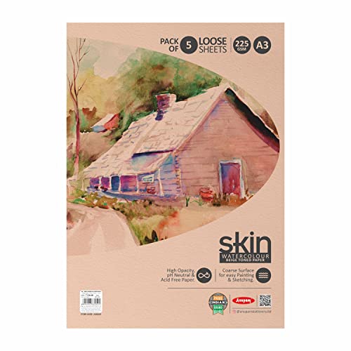 Image of Anupam Skin Watercolour Beige Toned Paper - Acid Free - Cold Press Paper - 5 Loose Sheet - 225 GSM - A3