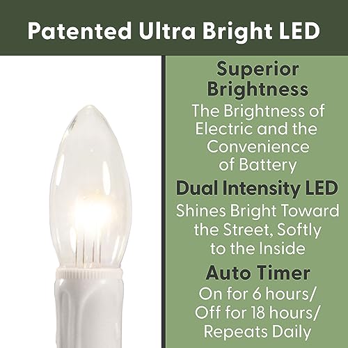 Image of Ultra Bright Battery Operated LED Window Candles Brushed Nickel | Automatic Timer, Metal Base, Adjustable Height, Flameless Christmas Window Sill Lights, 4-Pack