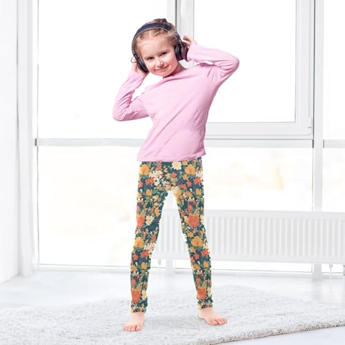 Colourful Small Liberty Blooming on Green Background Kids Baby Girls Cotton Pants Stretchy Full Length Lounge Pants Gym4