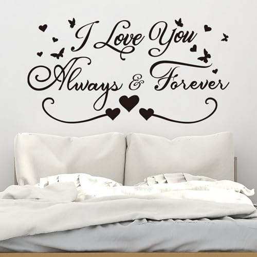 Couples Quotes Wall Decals for Bedroom: Inspirational Love Vinyl Art Wall Stickers for Home Bedroom Bathroom Living Room - I Love You Always & Forever 28.6'X15'