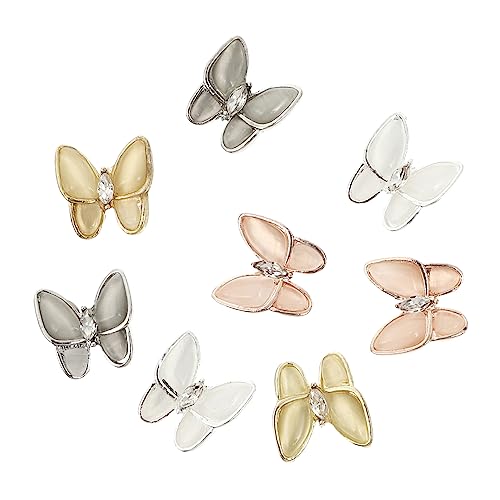 Beatifufu 8pcs Butterfly Zircon Nail Ornament Cute Nail Charms Designer Gems DIY Manicure Decorations
