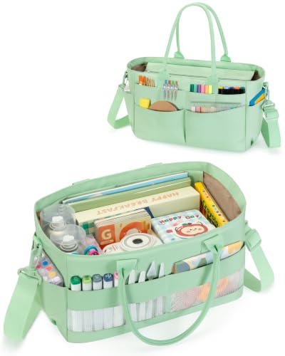 Image of Marscamd Craft Organizer Tote Bag, Art Supply Caddy, Green | with 11 Exterior Pockets, Zip-Top Closure, Detachable Shoulder Strap, Large Capacity for Art, Crafts & Sewing