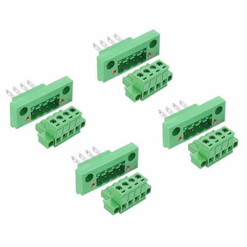 Image of sourcing map 4 Set 4-Pin 5.08mm Pitch Pluggable Screw Terminal Block Connectors, PA66 300V 10A Through-Wall PCB Terminal Connectors for DIY Electronics Automation Power Modules, 24-12AWG Cable