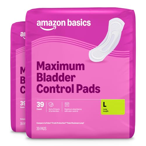 Amazon Basics Incontinence Pads for Women, Postpartum, Long, Maximum Absorbency, Bladder Control...