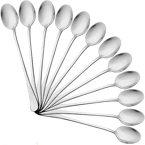 QUCHER 7.5" Iced Tea Spoon,Long Handle Coffee Spoon Mixing Spoon Cocktail Shaker Spoon Tableware,Stainless Steel Cutlery Sets for Bar Home Kitchen Restaurant (12 Pack) Cover