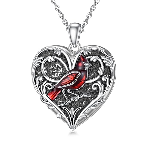 SOULMEET Heart Cardinal Locket Necklace That Holds 2 Pictures Photo Bird Locket Pendant Sterling Silver Custom Jewelry for Family (Locket only)