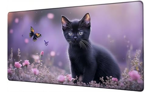 Tapis de Souris XXL 600x300 mm Tapis Souris Gamer Chat Grand sous Main Bureau Accessoire Papillon Mouse Pad avec Base Anti-Dérapage sous Main Imperméable...