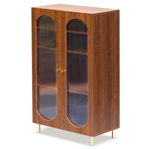 Image of Rocco Stellar Bookshelf with Auto LED Lights & Acrylic Fluted Doors | Engineered Wood Bookcase | Adjustable Shelves, Scratch-Resistant | Living Room, Library & Office (Teak Brown, Tall Size)