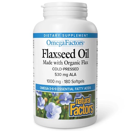 Omega Factors by Natural Factors, Flaxseed Oil, Supports Overall Health with Omega-3, 6 and 9 Fatty Acids, 180 softgels (180 servings)