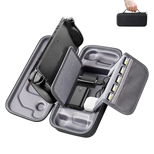 Edtran Steam Deck Case Compatible With Steam Deck Gaming Console Travel Companion,Steam Deck Carrying Case – Protective Hard Carry Case with Large Storage Accessories Capacity and Dual Zipper Design