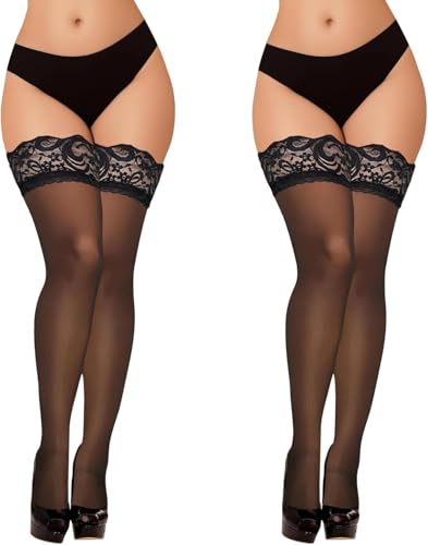 El Mejor Listado de Medias para Mujer disponible en línea. 42 ZYHSLZ 2 Pares Medias Sexy para Mujer, Medias Negras Mujer, Sensuales, de Largas Mujers, Transpirables y Sensuales, Pro - Piel, Combinables con Vestidos y Tacones (Negro; Negro)