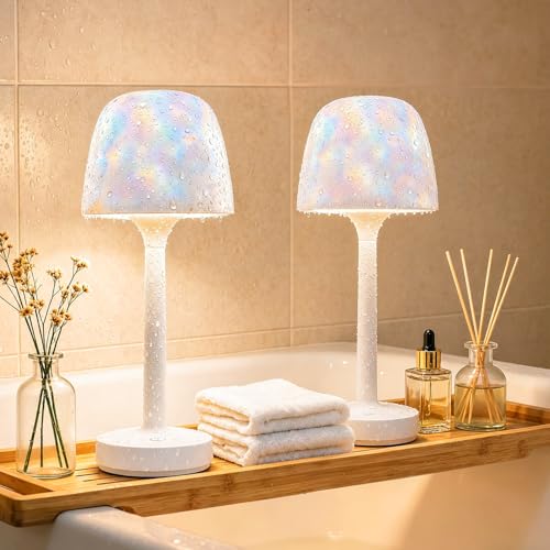 Image of 2-Pack Waterproof Shower Lamp Rechargeable LED Ocean Projector | 16 Color Ocean Wave Projection, Remote & Touch Control, USB-C Rechargeable, Bathroom Spa, Outdoor Table Lamps