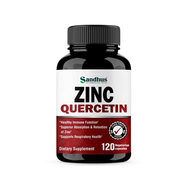 Zinc-Quercetin-120-Vegetarian-Capsules Sandhu's Zinc Quercetin 120 Vegetarian Capsules – Zinc Supplements for Antioxidant Immune Support Zinc for Men and Women – Gluten, Soy, Dairy Free