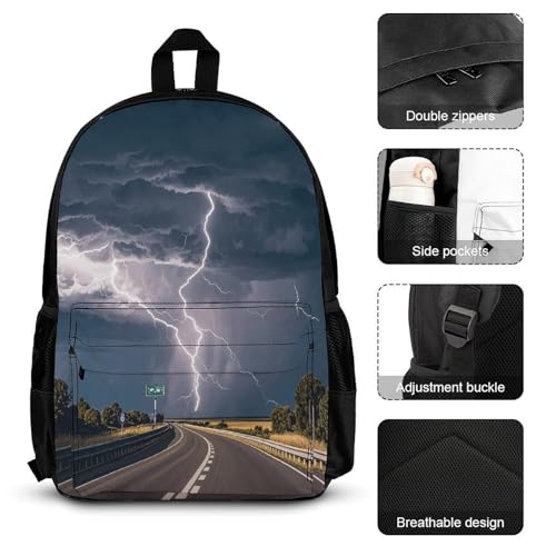 3-in-1 Backpack Combination Set Highway Lightning Print 3Pcs Backpack Sets Travel Daypack with Lunch Bag And Cosmetic Bag3