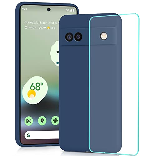 YATWIN Coque Google Pixel 6a + [1 Pièces] Verre Trempé, Ultra Mince Étui Souple de Silicone, Intérieur Microfibre, Antichoc Case pour Google Pixel 6a - Bleu Cover