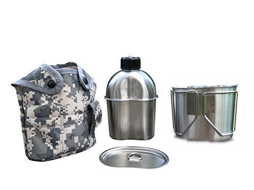 Jolmo Lander G.I.Style 1.2L Canteen Kit Stainless Steel Military Canteen with Cup 0.8L and Cover (Canteen and Cup with lid)