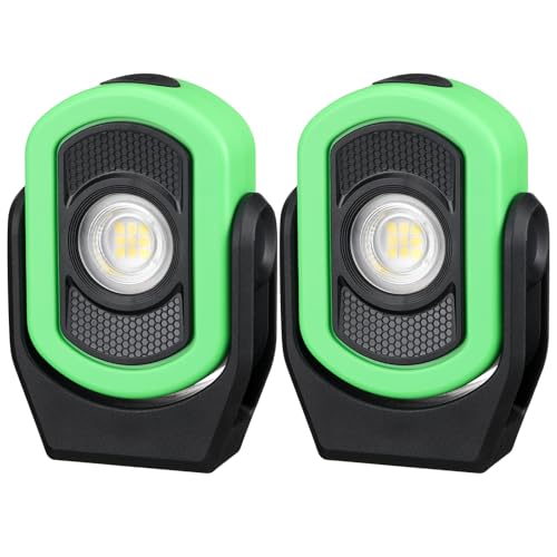 Retisee 2 Pack 780 Lumens Magnetic Work Light USB Rechargeable LED Flashlight Portable Mechanic Light for Car Repair Emergency Lighting Mechanics Workshop Inspection(Green-2pk)