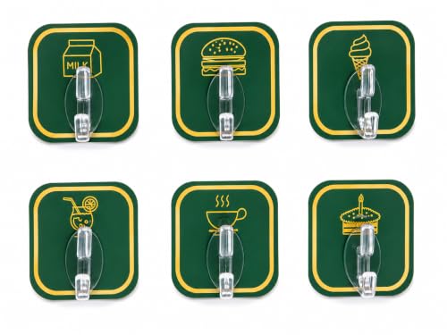Image of 6 PCS Self Adhesive Wall Hooks Heavy Duty Waterproof Oil Proof No Drill Wall Hanger for Bathroom Kitchen Office Bedroom Coat Towel Keys Bags (6 Pcs, Green Color)