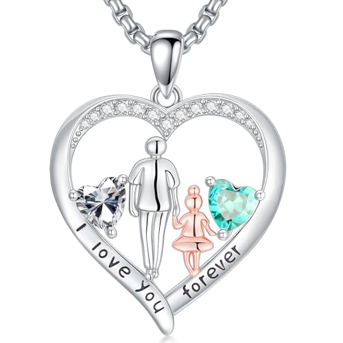 Dad Daughter Necklace April December Birthstone Necklace I Love You Forever Heart Diamond Blue Topaz Jewelry Christmas Valentien Mothers Day Birthday Gifts for Women Her Daughter From Father