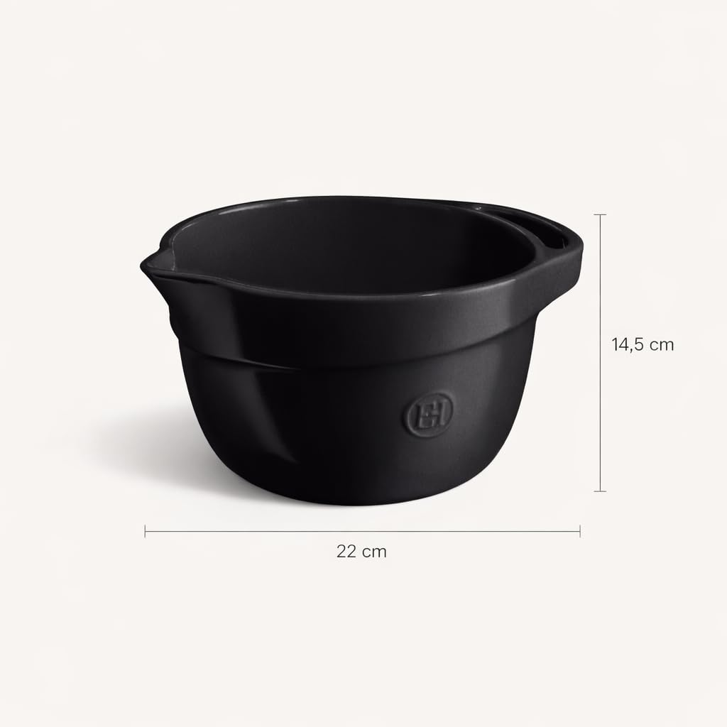 Emile Henry Bol de Préparation 3,5 L – Céramique Haute Résistance HR® – Mélange Facile et Versement Précis – Coloris Truffe – Fabriqué en France