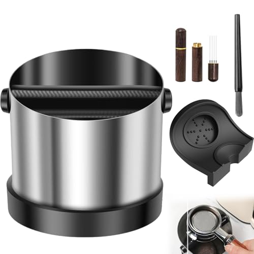 Comprehensive Coffee Knock Box Set - 700ml Stainless Steel Espresso Knock Box with Rubber Knock Bar, Tamping Mat & Cleaning Brush