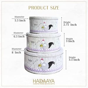 Pack of 3 Stackable Round Metal Tin Containers with Lids – Multipurpose Tins for Cookies, Candies, Kitchen Storage & More | Thoughtful Gift for Women's / Mother's Day –Rustic Farmhouse Rooster Design Pack of 3 Stackable Round Metal Tin Containers with Lids–Multipurpose Tins for Cookies Candies Kitchen Storage More Thoughtful Gift for Womens Mothers Day Rustic Farmhouse Rooster Design