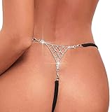 Summer Sexy Rhinestone Waist Hip Chain Jewelry Crystal Chain Thong Rhinestone Thong Panties Bikini Rave G String Panties for Women (Panty-silver)