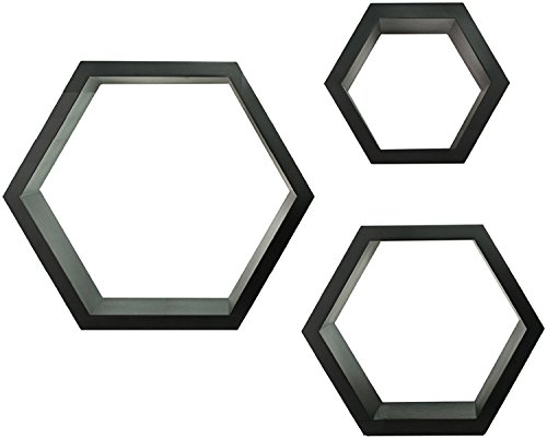 GALLERY SOLUTIONS Black HexaGallery Geometric Decorative Wall Mounted Floating Shelves, Set of 3