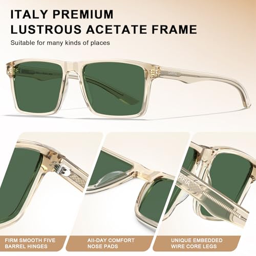 Image of CARFIA Retro Acetate Mens Sunglasses Polarized Classic Square Sun Glasses CA62162