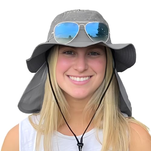 Shinchic Waterproof Sun Hat For Women Mens Rain Hat Packable Upf50+ Bucket Safari Outdoor Fishing Hat With Removable Neck Flap Grey cover