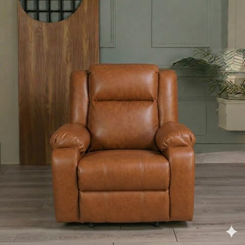 Image of Solis Royale 1 Seater Recliner Sofa Chair | Manual Recliner Lounge Sofa Chairs for Relaxing | Comfortable Cushioned | Living Room Bedroom Home, Office (Classy Calm - Tan, Classy Calm - Leatherette)