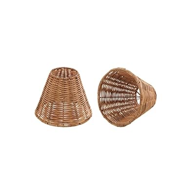 Aspen Creative 51003-2, Empire Clip-On Chandelier Lamp Shade, Natural Rattan, 3" Top X 6" Bottom X 5-1/4" Slant Height, Set of 2