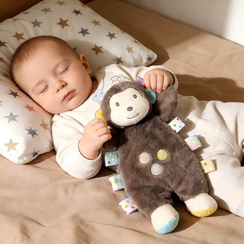 Image of CREVENT Cozy Plush Baby Animal Head Security Blanket, Soft Monkey Lovey with Crinkle Arms for Baby Girls & Boys Birthday Gift