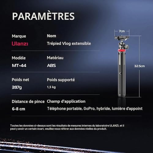 ULANZI MT-44 Perche à Selfie Bluetooth 147 cm, 2 en 1 Portable Trépied pour Smartphone Appareils Photo avec 360° Rotule, Support pour Téléphone, 1/4" Filetage, Tripod Compact pour Sony Samsung iPhone – vue 2