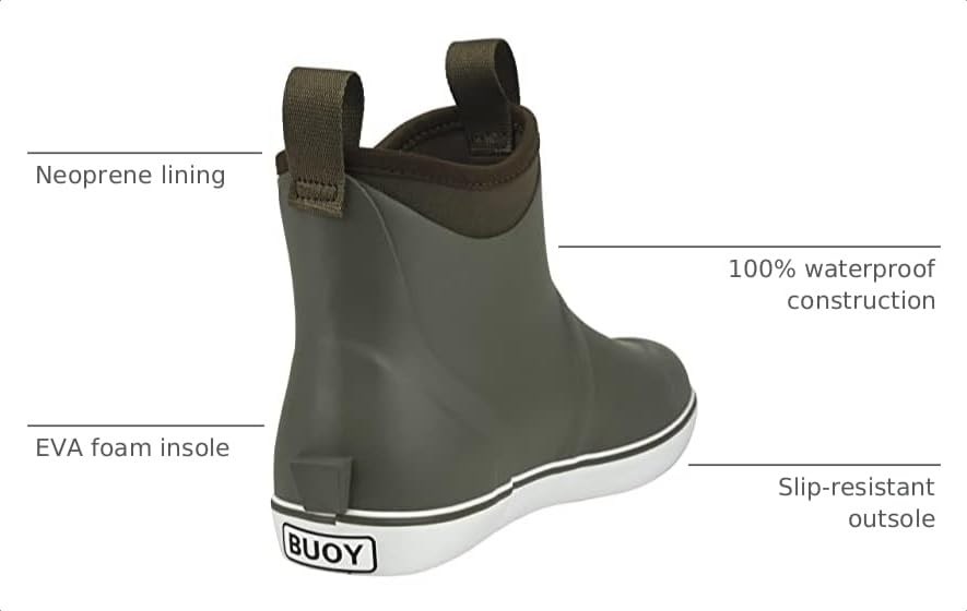 Image of Buoy Boots Women's Waterproof Ankle Rain Boots, Rubber Deck & Fishing Boots | Neoprene Lining, EVA Foam Insole, Slip-Resistant Non-Marking Outsole for Comfortable Traction on Boats, Farms & Wet Ground