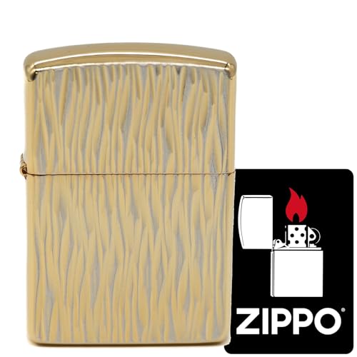 ジッポー(Zippo) オイルライター フリント アーマー ヒートヘイズ 両面彫刻 シルバー × ゴールド 模様 柄 特製ステッカー付き Heat Haze (A)