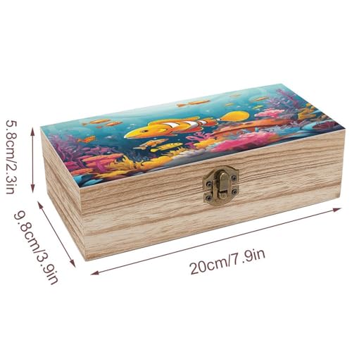 Coffre de rangement en bois rétro avec couvercle à motif corail