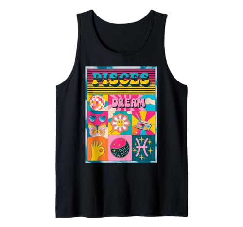 Horóscopo retro colorido del zodiaco de Piscis Camiseta sin Mangas
