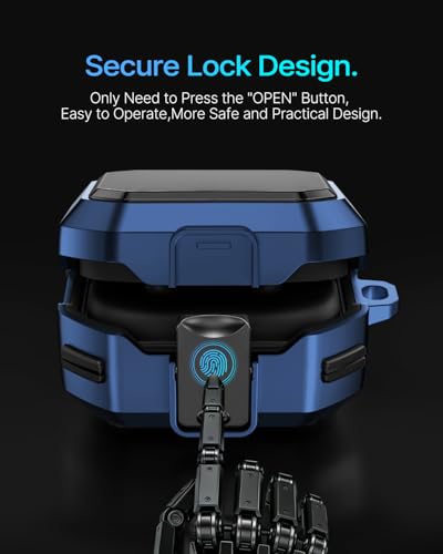 Image of Safety Lock Case for Samsung Galaxy Buds 4 Pro /4 (Blue) | Compatible with MagSafe,with Cleaning Kit & Keychain,Mecha Protective Case