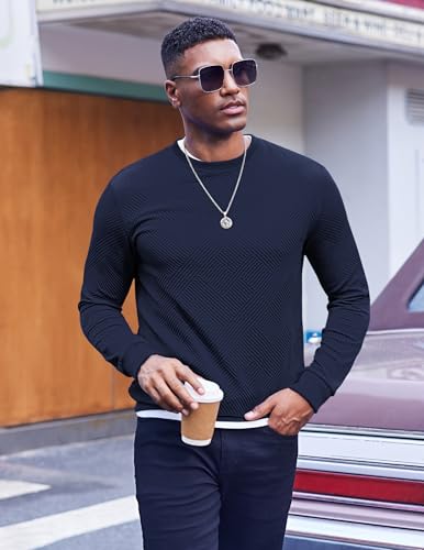 COOFANDY Men's Crewneck Sweatshirts Geometric Texture Casual Long Sleeve Pullovers Solid Color Lightweight Pullover Tops4