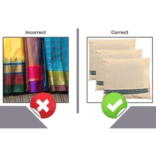 Image of Pack Of 12 Cotton Saree Bags /Covers For Storage /Saree Cover With Zip /Reuseable /Washable Wardrobe Organizer With Transparent Window For Clothes (16 X 14 Inches) 12, Beige