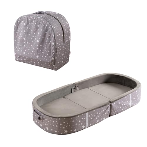 BYBYME Portable Toddler Floor Bed – Waterproof Folding Travel Crib with Washable Fitted Sheet, Ideal Toddler Cots for Sleeping and Sleepovers, Dark Grey