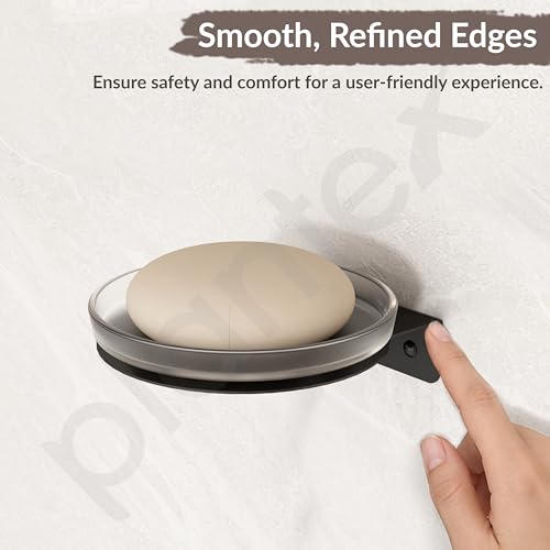 Image of Plantex Single Soap Dish /Stainless Steel Glass Soap Holder /Case /Stand /Soap Bar for Kitchen /Bathroom Accessories - Pack of 1 (Black)